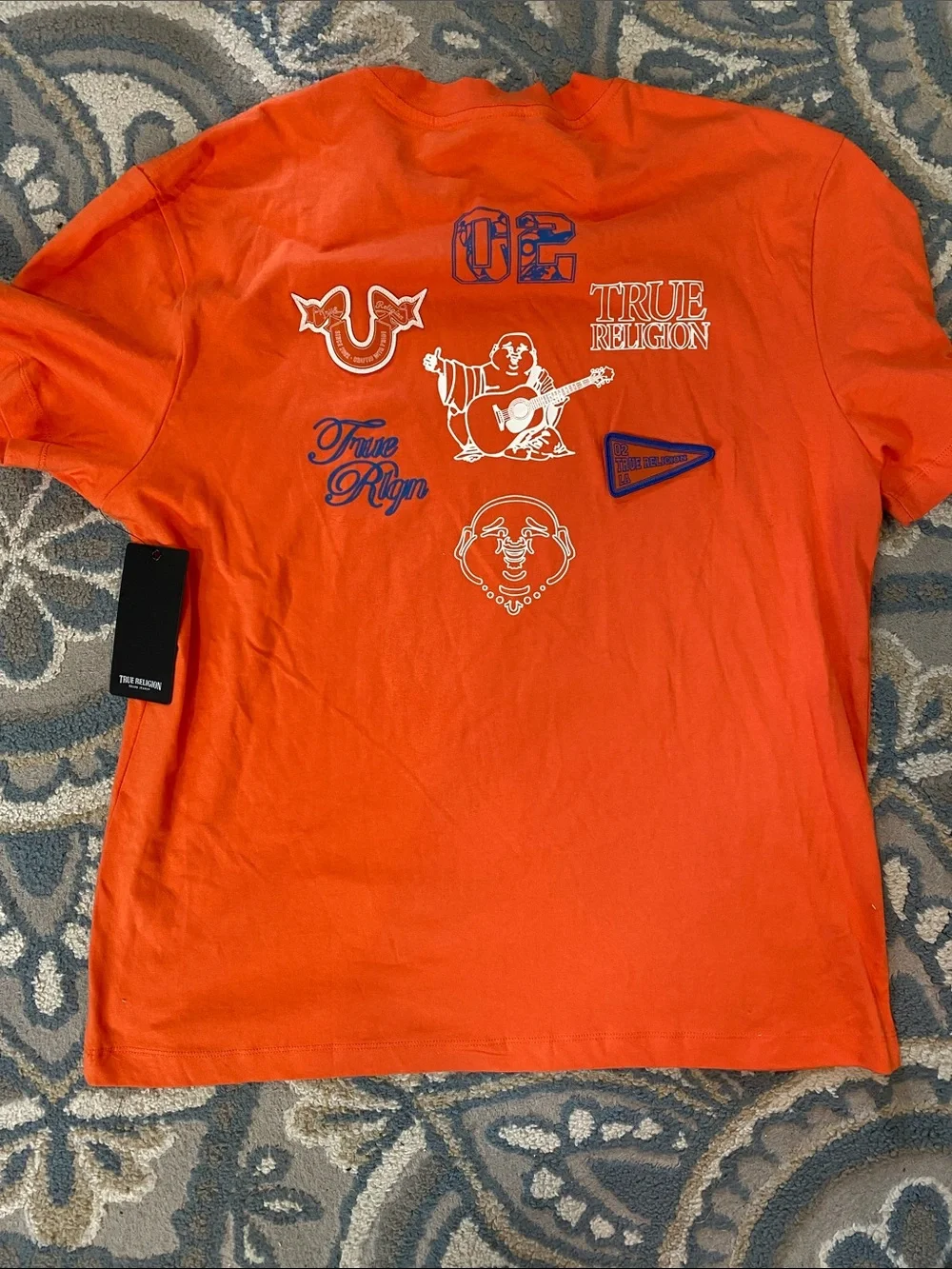 True Religion Men's Bright Orange Logo Crew Tee